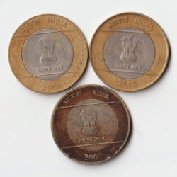 Rare 3 Coins Set of Ten 2008 to 2010 15 Leafs Biometallic Coins Set of Republic India Coinage