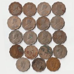 Rare 19 Coins Set of One Anna 1917 to 1947 Different Mints Copper-Nickel Coins of King George V and George VI British India Coinage