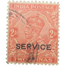 Postal Stamp of George V Orange Colour 2 Annas Over Printed in Black 'Service' Used Condition as per