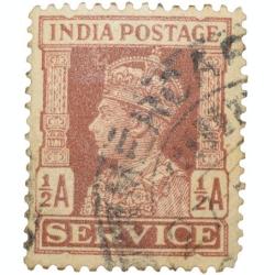 Postal Stamp of George VI Brown Colour 1/2 Anna Service - Used Condition as per Image.