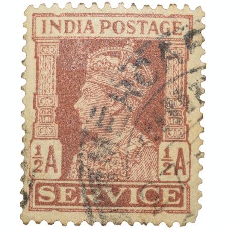 Postal Stamp of George VI Brown Colour 1/2 Anna Service - Used Condition as per Image.