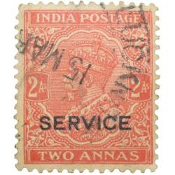 Postal Stamp of George V Orange Colour 2 Annas Over Printed in Black 'Service' Used Condition as per