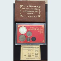 1985 proof set indira Gandhi 4 pcs set rare with card box and certificate top condition