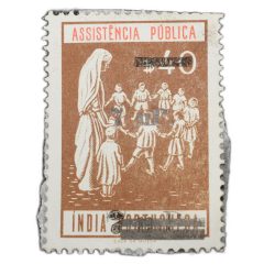 Postal Stamp of India Portugues - Assistencia Publica Cancelled and Over Printed Brown 7 New Paise b