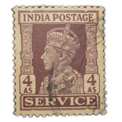 Postal Stamp of George VI 4 Annas - Service Issue - Brown & White Colour - Used as per Image.