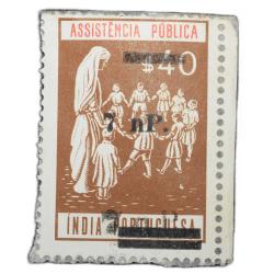 Postal Stamp of India Portugues - Assistencia Publica Cancelled and Over Printed Brown 7 New Paise b