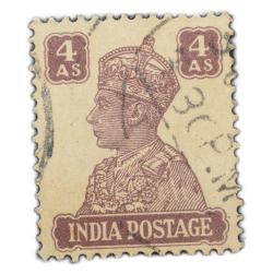Postal Stamp of George VI 4 Annas Dull Brown & White Colour - Used as per Image.