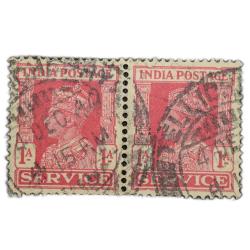 Postal Stamp of George VI 1 Anna - Block of 2 Stamps - Service Issue - Red & White Colour - Used as