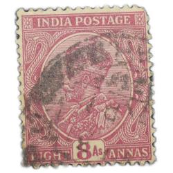 Postal Stamp of George V 8 Annas (AD 1912) - Deep Magenta Colour - Used as per Image.