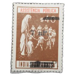 Postal Stamp of India Portugues - Assistencia Publica Cancelled and Over Printed Brown 7 New Paise b