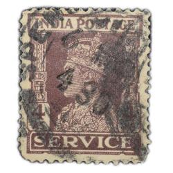Postal Stamp of George VI 4 Annas Brown & White Colour - Service Issue - Used as per Image.