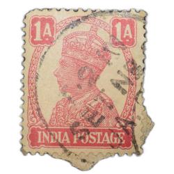 Postal Stamp of George VI 1 Anna - Red & White Colour - Used as per Image.