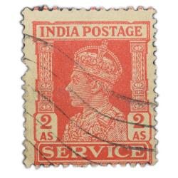 Postal Stamp of George VI 2 Annas White-Red Colour - Service Issue, Used as per Image.