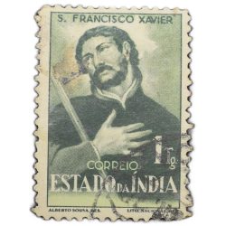 Postal Stamp of India Portugues - S. Francisco Xavier Issue - Green Colour 1 Tanga Stamp, Used Condi
