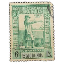 Postal Stamp of India Portugues - Green 6 Ries with Vasco Da Gama - Used as per Image.