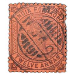 Postage Stamp of Victoria 12 Annas Red Colour - Used Condition as per Image.