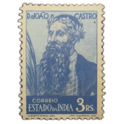 Postal Stamp of India Portugues - D. Joao Castro Issue - Blue Colour 3 Ries Stamp, Mint Un-Used Cond