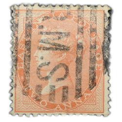 East India Postage Stamp of Victoria Queen (AD 1858) - Orange Colour 2 Annas - Gibbson Ty.44 - Used