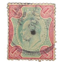 Postal Stamp of British India Edward VII - Green & Carmine 1 Rupee - Used Condition as per Image