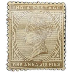 Postage Stamp of Victoria (AD 1882-1890) 1 Anna 6 Pies Sepia Colour - Almost Mint Used Condition as