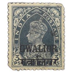 Postal Stamp of Indian Conventional States - Gwalior State George VI Grey 3 Pies - 'Gwalior' Over Pr