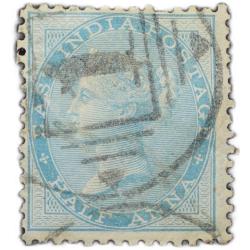 East India Postage Stamp of Victoria Queen (AD 1858) - Blue Colour 1/2 Anna - Gibbson Ty.37 - Used C