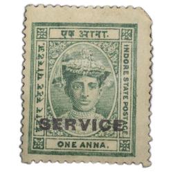 Postage Stamp of Indore State of Holkar Dynasty - Green 1 Anna - 'Service' Over Print - Mint Un-Used