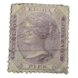 East India Postage Stamp of Victoria Queen (AD 1860) - Purple-White Colour 8 Pies - Gibbson Ty.52 -