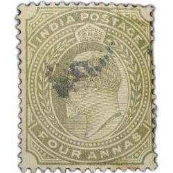 Postal Stamp of Edward VII 4 Annas Olive Colour Used Condition as per Image.