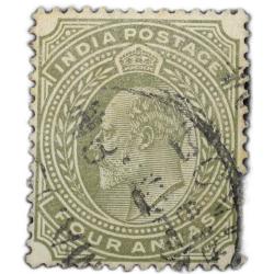 Postal Stamp of Edward VII 4 Annas Olive Colour Used Condition as per Image.