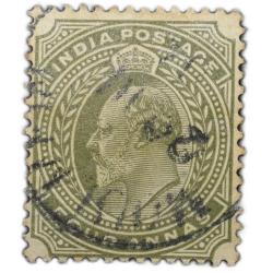 Postal Stamp of Edward VII 4 Annas Olive Colour Used Condition as per Image.