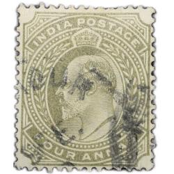 Postal Stamp of Edward VII 4 Annas Olive Colour Used Condition as per Image.