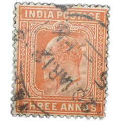 Postal Stamp of Edward VII 3 Annas Orange-Brown Colour Used Condition as per Image.