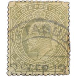 Postal Stamp of Edward VII 4 Annas Olive Colour Used Condition as per Image.