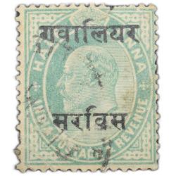 Postal Stamp of Indian Conventional States - Gwalior State Edward VII Green 1/2 Anna - 'Gwalior Serv