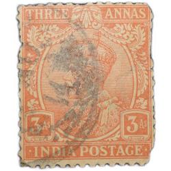 Postal Stamp of George V 3 Annas Orange Colour - Used Condition as per Image.