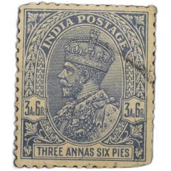 Postal Stamp of George V 3 Annas 6 Pies Blue Colour - Used Condition as per Image.