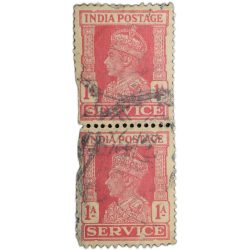 Postage Stamp of George VI Red 1 Anna Service Issue - Block of 2 Stamps - Used Condition as per Imag
