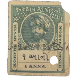 Court Fee Stamp of Morvee State Green Colour 1 Anna - Used Condition as per Image.