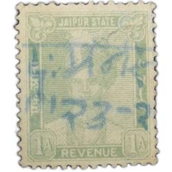 Revenue Stamp of Jaipur State - Pale Green 1 Anna - Used Condition as per Image.