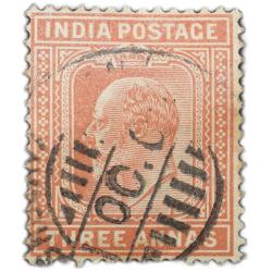 Postal Stamp of Edward VII 3 Annas Orange-Brown Colour Used Condition as per Image.