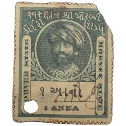 Court Fee Stamp of Morvee State Green Colour 1 Anna - Used Condition as per Image.