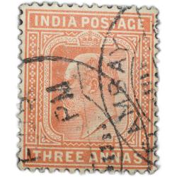 Postal Stamp of Edward VII 3 Annas Orange-Brown Colour Used Condition as per Image.