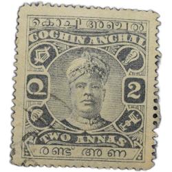 Postal Stamp of Cochin Anchal Grey 2 Annas - Used Condition as per Image.