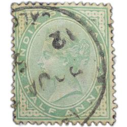 Postal Stamp of Queen Victoria Green 1/2 Anna - Used Condition as per Image.