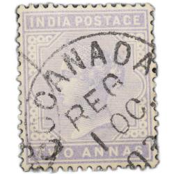 Postal Stamp of Victoria Purple 2 Annas - Beautiful Cocanada (Kakinada) Cancellation - Used Conditio