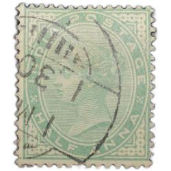 Postal Stamp of Queen Victoria Green 1/2 Anna - Used Condition as per Image.