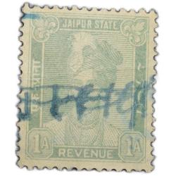Revenue Stamp of Jaipur State - Pale Green 1 Anna - Used Condition as per Image.