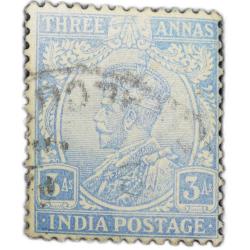 Postal Stamp of George V 3 Annas Blue Colour Used Condition as per Image.