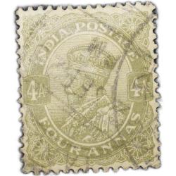 Postal Stamp of George V 4 Annas - Sage Green Colour - Ty.71 Stanely Gibbson - Used as per Image.